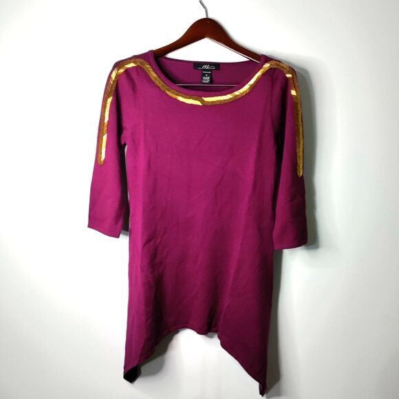 Midnight Velvet Women S Gold Accent Asymmetrical Stretch Tunic Boho Art 2 Wear‎ - Picture 1 of 7